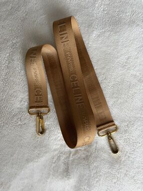 Read! Celine Tan Brown Logo Webbing Strap with Gold Hardware copy?